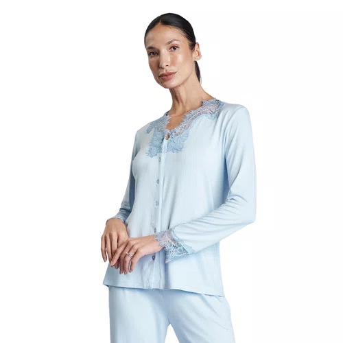 Pijama Longo Visco e Renda Azul Claro Aurora Revedenfant