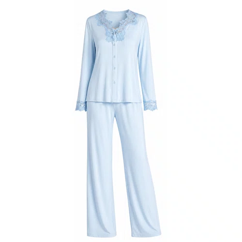 Pijama Longo Visco e Renda Azul Claro Aurora Revedenfant