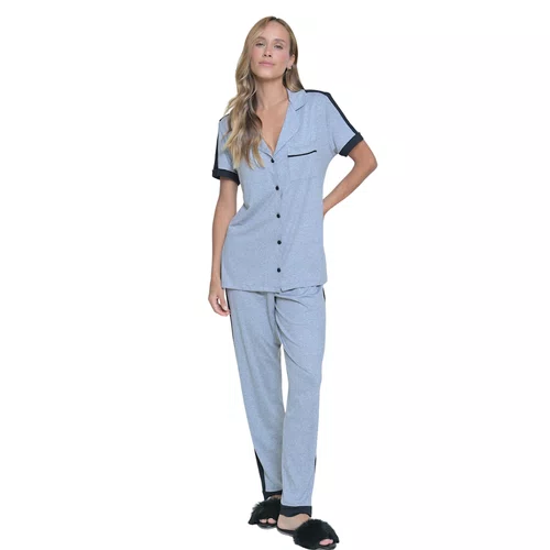 Pijama M/C e Calça Micheli Mescla e Preto Miss Victtoria