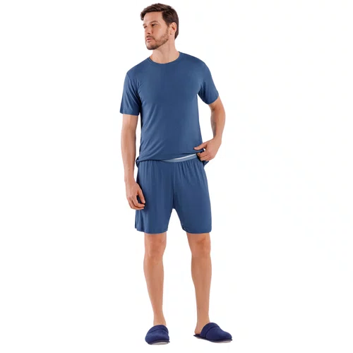 Pijama Maculino Curto Classic Azul Cor Com Amor
