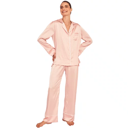 Pijama Manga Longa Cetim Rosa Revedenfant
