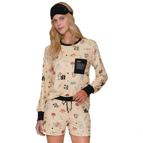 Pijama Manga Longa e Short Happy Place Lua Lua