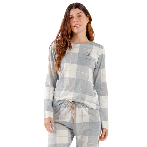 Pijama Manga Longa Xadrez Cinza Cor Com Amor