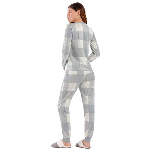 Pijama Manga Longa Xadrez Cinza Cor Com Amor