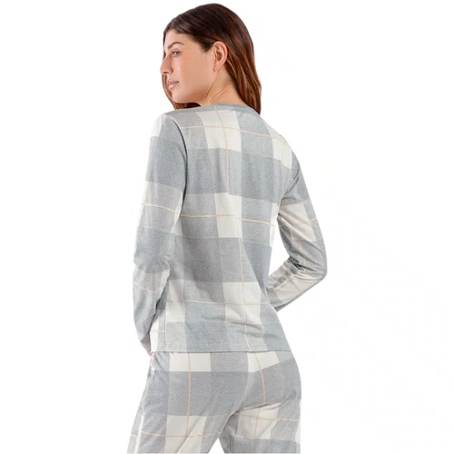 Pijama Manga Longa Xadrez Cinza Cor Com Amor