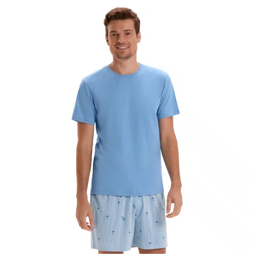 Pijama Masculino Coqueiros Azul Cor Com Amor