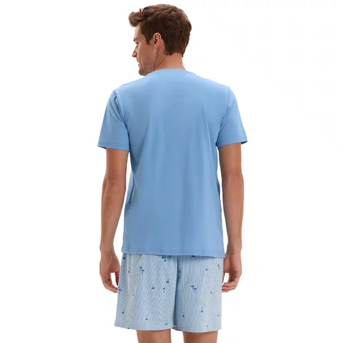 Pijama Masculino Coqueiros Azul Cor Com Amor