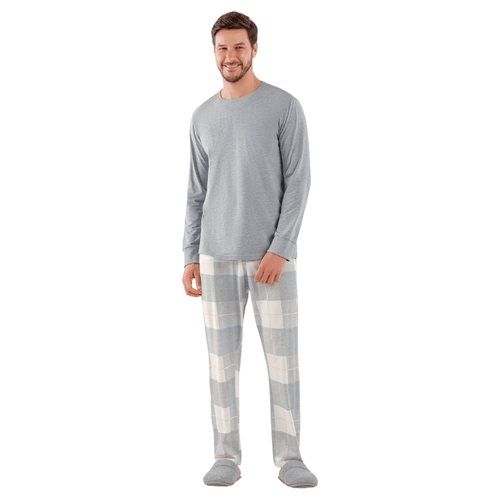 Pijama Masculino Longo Xadrez Cinza Cor Com Amor