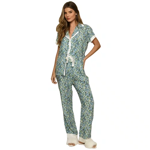 Pijama Miss Victtoria Botões Floral Azul