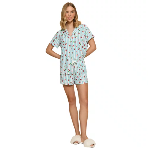 Pijama Miss Victtoria Listras Cereja Azul