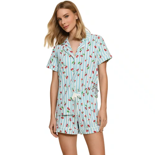 Pijama Miss Victtoria Listras Cereja Azul