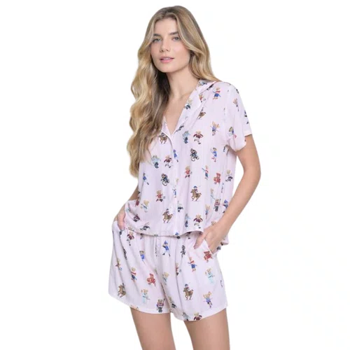 Pijama Viscose Listras Rosa Ursinhos Miss Victtoria