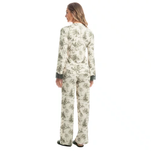 Pijama Wide Leg Figueira Verde Escuro Daniela