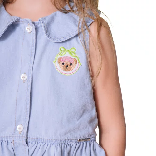 Regata Jeans Fino Babado Patch Ursinho Pituchinhus