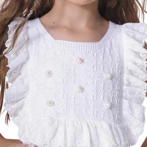 Regata Tricot Ponto Rendado Flores Pituchinhus