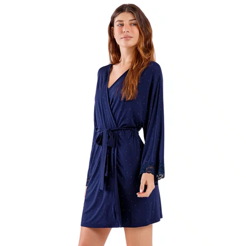 Robe Marinho Poas Manga Longa Cor Com Amor