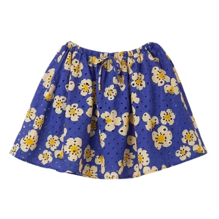 Saia Bordada Florada Mini Azul Fabula