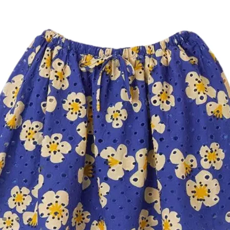Saia Bordada Florada Mini Azul Fabula