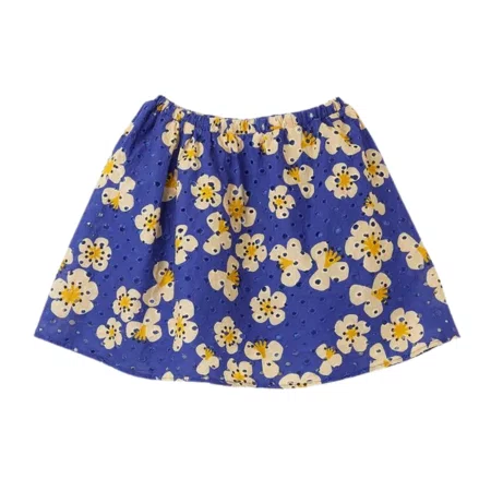 Saia Bordada Florada Mini Azul Fabula