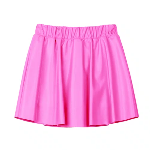 Saia Evase Rodada Couro Fucsia Anime