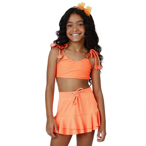 Saia Infantil Julia Babadinhos Tech Laranja Neon Siri Kids