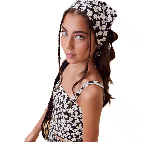 Saia Rodada Lastex Florzinhas Preto I Am