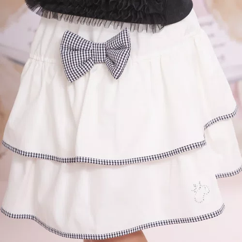 Saia Short Algodão Babados Laço Puffer Xadrez Pituchinhus
