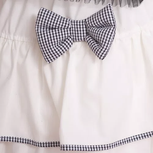 Saia Short Algodão Babados Laço Puffer Xadrez Pituchinhus