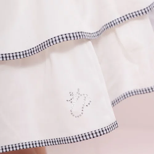 Saia Short Algodão Babados Laço Puffer Xadrez Pituchinhus