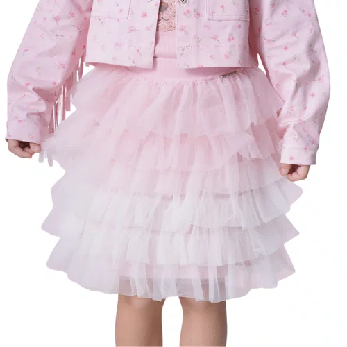 Saia Short Babados Tule Bicolor Rosa Pituchinhus