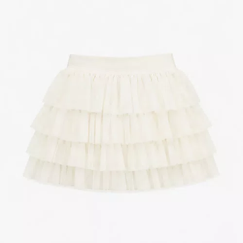 Saia Short Babados Tule Off White Pituchinhus
