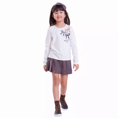 Saia Short Flanela Xadrez Pregas Pituchinhus