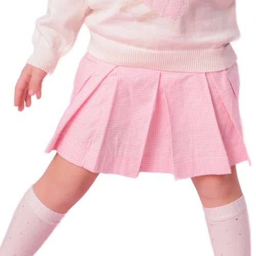 Saia Short Flanela Xadrez Rosa Pregas Pituchinhus