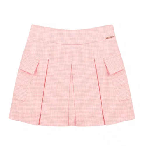 Saia Short Flanela Xadrez Rosa Pregas Pituchinhus