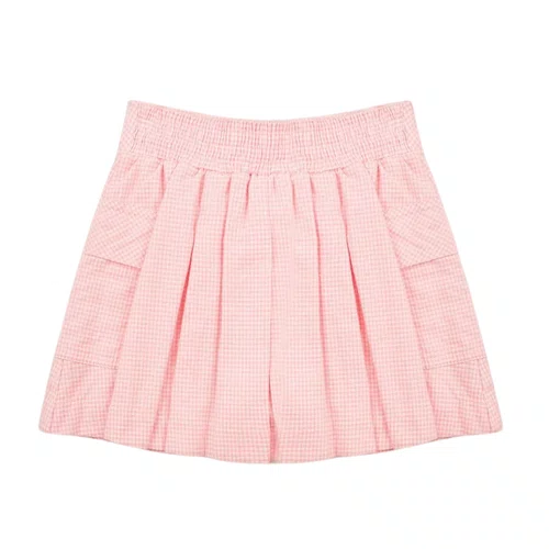 Saia Short Flanela Xadrez Rosa Pregas Pituchinhus