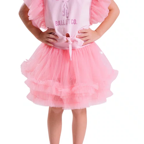 Saia Short Frufru Tule Bailarina Barbie Rosa Pituchinhus