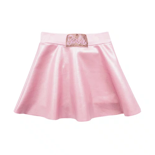 Saia Short Malha Brilho Rosa Claro Barbie Pituchinhus