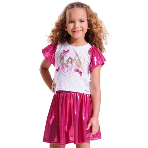 Saia Short Malha Shine Rosa Pink Barbie Pituchinhus