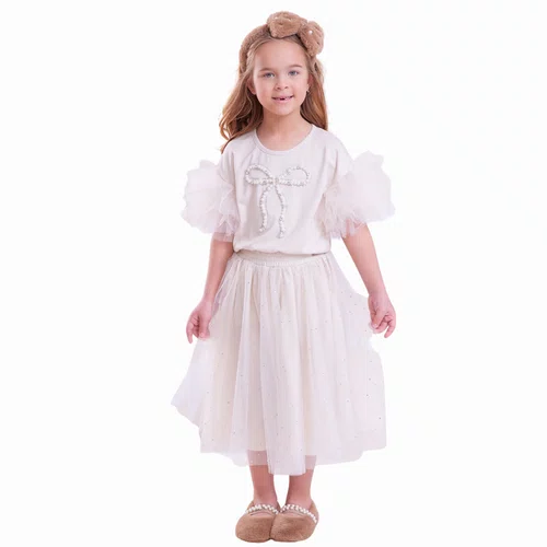 Saia Short Midi Tule Cristais Off White Pituchinhus