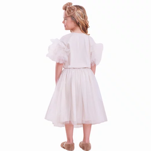 Saia Short Midi Tule Cristais Off White Pituchinhus