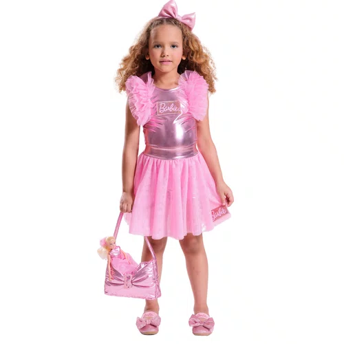 Saia Short Shine Tule Rosa Chiclete Barbie Pituchinhus