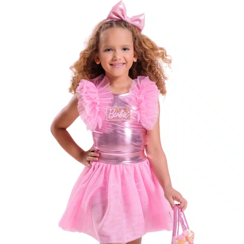 Saia Short Shine Tule Rosa Chiclete Barbie Pituchinhus