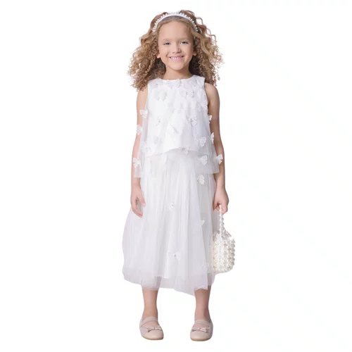 Saia Short Tule Lacinhos Aplicados Off White Pituchinhus