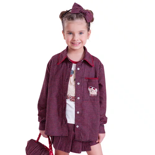 Saia Short Xadrez Pregas Vermelho Pituchinhus