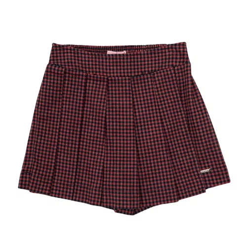 Saia Short Xadrez Pregas Vermelho Pituchinhus
