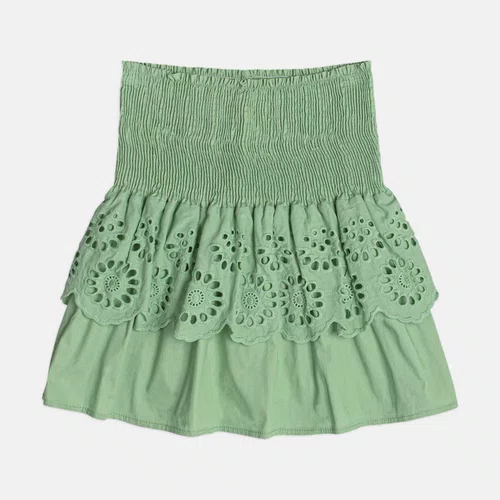 Saia Wind Babado Bordado Verde Cidreira Authoria