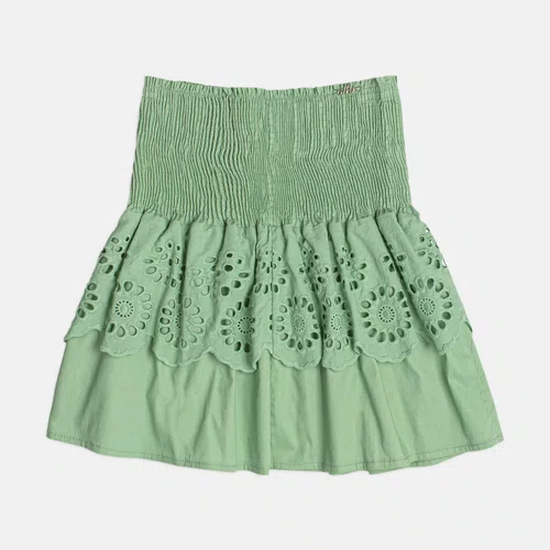 Saia Wind Babado Bordado Verde Cidreira Authoria