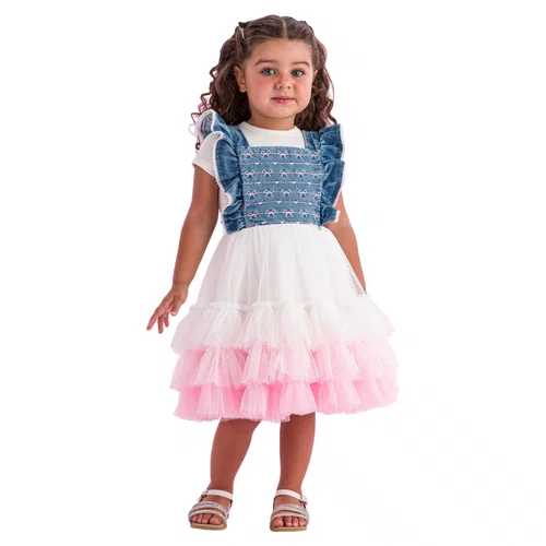 Salopete Jeans Tule Rosa Candy Petit Cherie