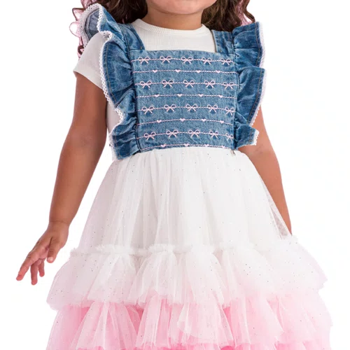 Salopete Jeans Tule Rosa Candy Petit Cherie