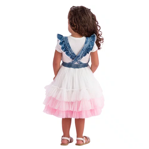 Salopete Jeans Tule Rosa Candy Petit Cherie